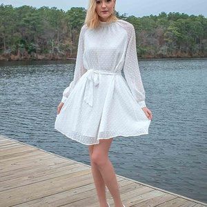 IFFEI Women Long Sleeve Lace Flowy Casual Chiffon Midi Dress without Belt